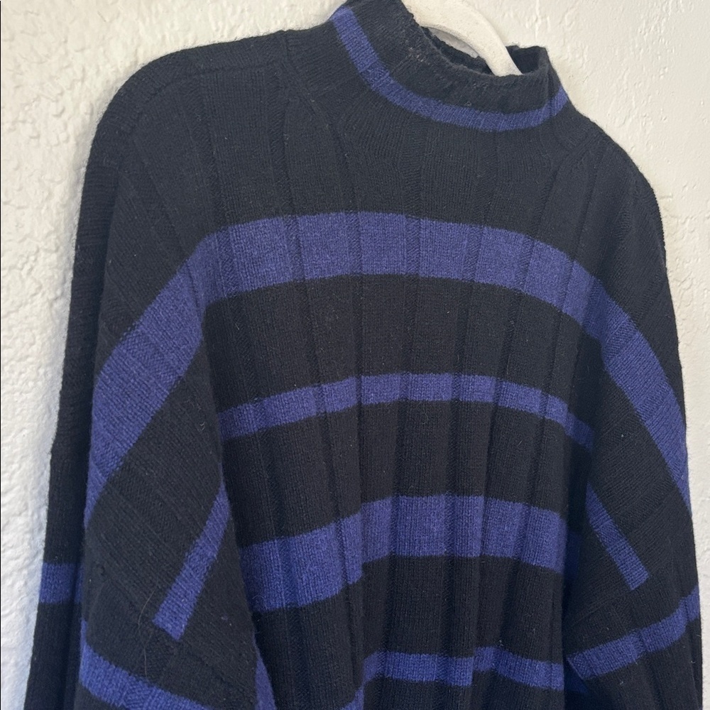 Madewell Black and Blue Striped Mock Neck Cashmere Blend Sweater M - Picture 2 of 6